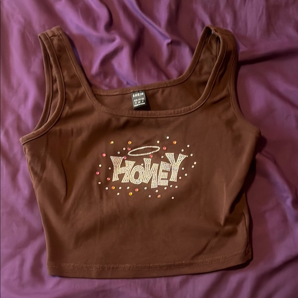 Brown Crop Top with Graphic Design